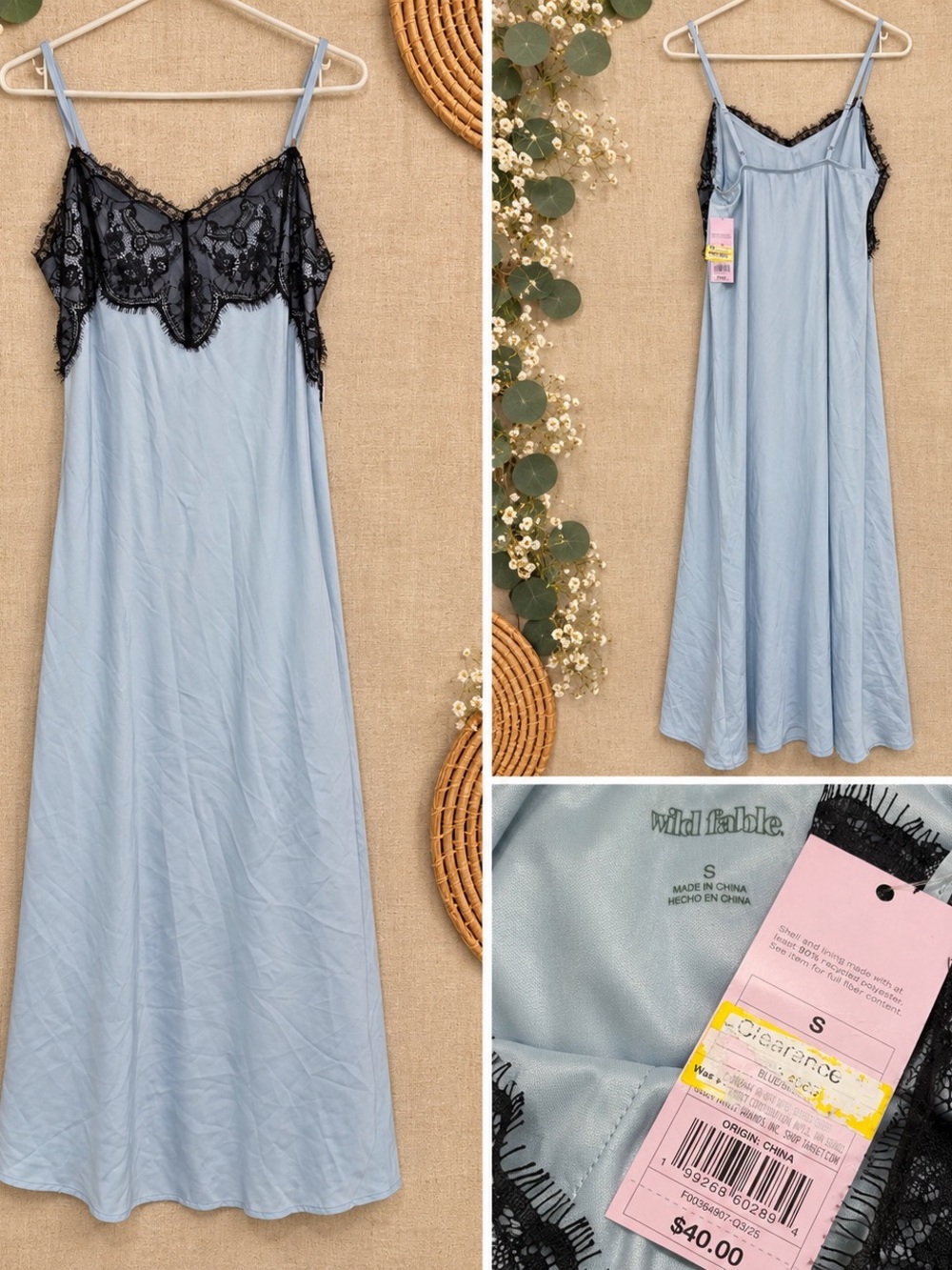 Wild Fable Light Blue Satin Lace Dress – Size S – NWT